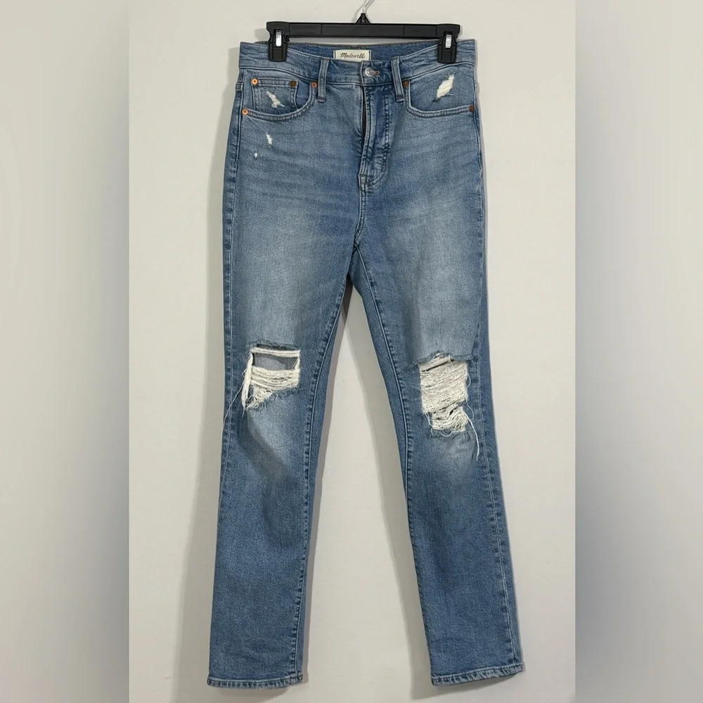 Perfect Vintage Madewell Light Wash Blue Distressed Straight Leg Jeans Size 26